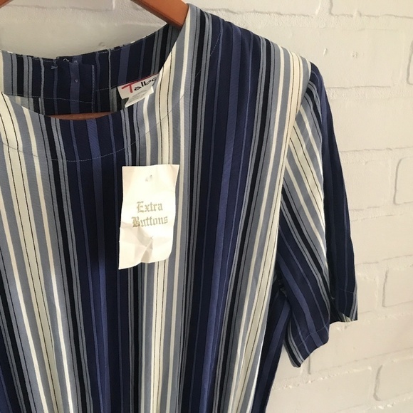 Vintage Y2K NWT Deadstock Maxi Dress Talbots Navy/Gray/Cream Stripes Size L - Picture 4 of 7